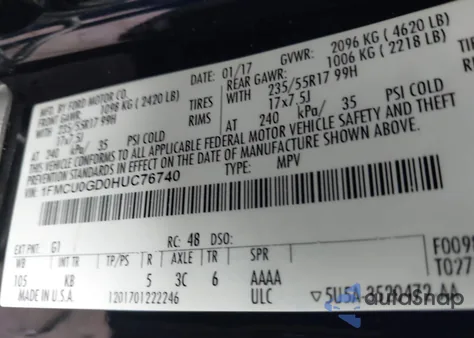 2017 Ford Escape Se из США, поврежденный, VIN 1FMCU0GD0HUC76740